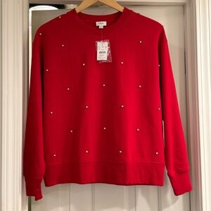 J. Crew Red Crewneck Sweatshirt with Embellishments